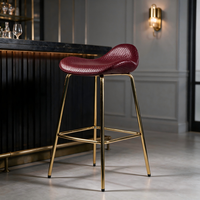 Tabouret de bar tissé de luxe léger avec coussin de selle, sans dossier, pieds en métal, hauteur fixe, pour bar domestique et îlot de cuisine