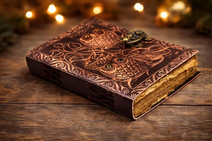 Embossed Twin Owls <b>Leather</b> Journal Handmade Deckle Edge <b>Diary</b>, Vintage Rustic Notebooks - Product Image 3