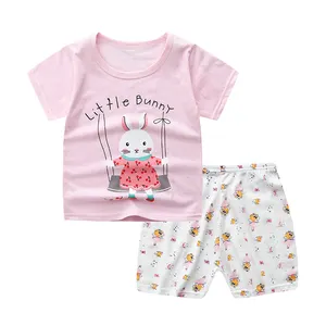 Casual Design Kids Clothings 100% Organic Cotton Children Short Sleeve Pajamas Two Pieces Baby Sportswear for Boys Girls