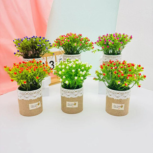 Mini-pots de fleurs artificielles en lin avec grain de jasmin, hauteur 17 cm, pour la décoration de la maison, du jardin et des mariages, plantes en pot, ornements - Product Image 1