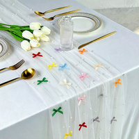 Voile de mariée élégant en tulle perlé fait main avec nœud papillon, idéal pour la décoration de table, banquets et événements festifs