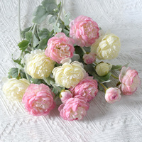 Bouquet de fleurs artificielles haut de gamme en soie, 3 têtes, simulation de lotus et pivoine floquées, élégant pour la maison et les mariages