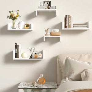 Wood Floating <b>Wall</b> <b>Shelves</b> Set Of 5 <b>Wall</b> <b>Mounted</b> Storage <b>Shelves</b> For Bathroom Bedroom Living Room Kitchen Office Home Decor - Product Image 4