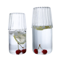 Grande carafe à lait en verre borosilicate rayé moderne, faite à la main, avec couvercle, compatible lave-vaisselle, sans BPA, transparente, pour jus