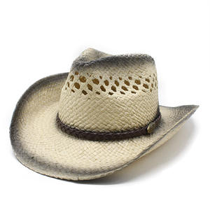 Venta al por mayor de sombreros de paja con logotipo personalizado sombrero de paja de vaquero occidental para hombre sombrero de papel de paja de verano para adultos - Product Image 6