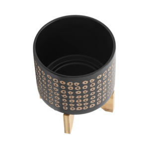 Vasi Rotondi in Ceramica con Supporti in Bambù per Arredamento Casa, Set di Due Fioriere Moderne - Product Image 5
