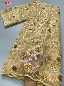 3847 프랑스 얇은 명주 그물 메쉬 레이스 원단 5 야드 도매 아프리카 자수 그물 레이스 신부 웨딩 드레스에 대 한 스팽글과 - Product Image 3
