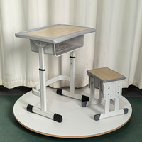 Ensemble chaise et bureau d'étude ergonomique moderne pour enfants avec crochet porte-livre, hauteur réglable, structure métallique pour salle de classe et université
