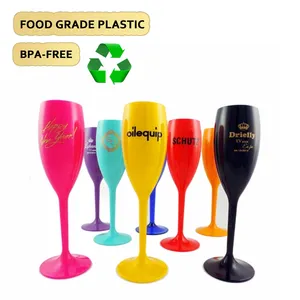 OEM ODM özel Logo mevcut plastik şampanya kadehi parti düğün gıda sınıfı akrilik şarap bardakları