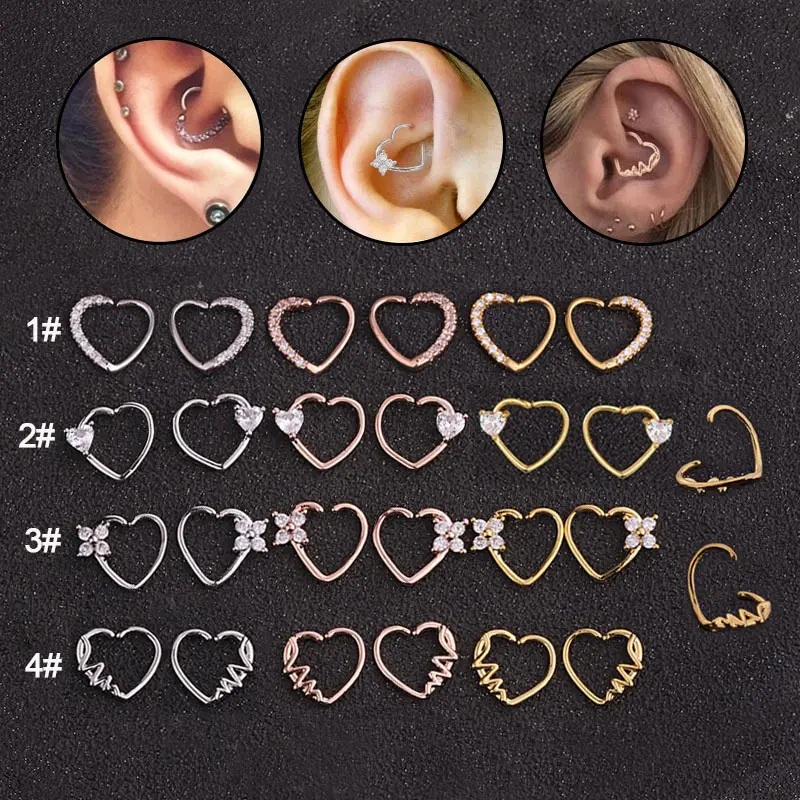 Hot Selling Jewelry Micro Inlay Zircon Earrings Cartilage Ear Heart型Earrings Foreign Trade Ear非Piercing Wholesale