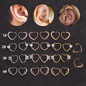 Hot Selling Jewelry Micro Inlay Zircon Earrings Cartilage Ear Heart型Earrings Foreign Trade Ear非Piercing Wholesale