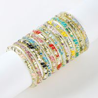 Gelang Enamel Terbuka Berlapis Emas HLT Fashionable Retro Warna-warni Cloisonne Berhiaskan Rhinestone untuk Wanita, Desain Tetesan Air/Kelopak Bunga