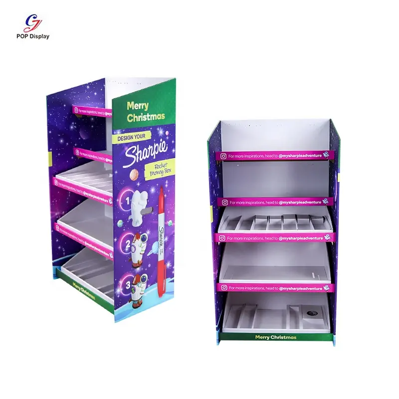 Shopping Mall Christmas Promotion Gift Chocolate Display Stand Cardboard Corrugated ECO Store Display Stands For Stationery Pen