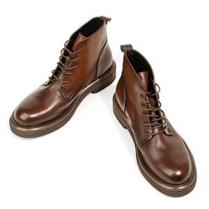 High-quality Cowhide Men's Formal Chelsea & Chukka Boots Lace-up Waterproof Ankle Boots for Autumn Casual <b>Shoes</b> - Product Image 3