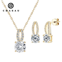 Set di Gioielli in Argento Sterling 925 con Orecchini Rotondi in Moissanite da 6,5mm e Collana con Pendente in Moissanite a Cuscino 8x8mm, Forma a Oliva Cava