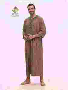 Túnica de Algodón Marrón para Hombre Al Haramain, Manga Tres Cuartos, Largo hasta el Tobillo, Corte Holgado, Estilo de Oriente Medio, Uso Diario Informal - Product Image 1