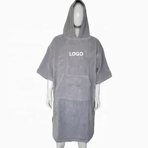 beach swimming micro hoodie poncho changing towel 100% cotton grey