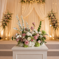 Nouvelle conception personnalisée de centre de table en fleurs artificielles en soie et plastique, rose et blanc, pour mariage, Thanksgiving, boule de fleurs haute
