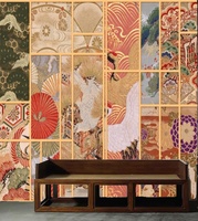 Papier peint 3D japonais imperméable pour restaurant, motif porte coulissante, sashimi, sushi, kimono, femmes magnifiques, grain de bois, décor mural