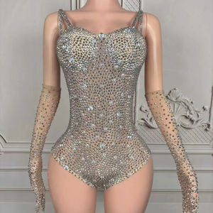 ชุดบอดี้สูทออกกำลังกายแบบลำลองประดับคริสตัล รุ่นซิปเอวสูงทรงเข้ารูป กันน้ำ สำหรับผู้หญิง - Product Image 1
