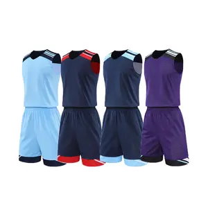 最新设计可逆篮球男子篮球制服运动蓝色篮球衫