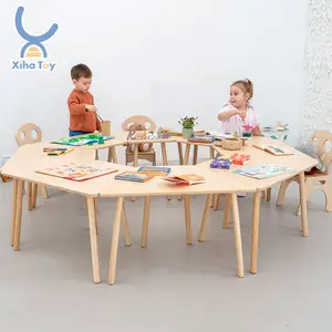XIHA anaokulu çocuk çocuk yuvası mobilyası ahşap çalışma masası ve sandalye çocuklar için Montessori oyun masası ve yürümeye başlayan sandalye