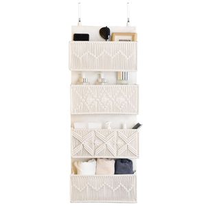 Organisateur de rangement suspendu à 4 niveaux en coton écologique rectangulaire de style bohème vietnamien avec design en macramé pour la chambre d'enfant - Product Image 2