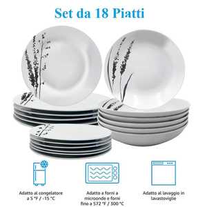 Service de vaisselle en porcelaine blanche 18 pièces, motif feuille, pour 6 personnes - Product Image 3