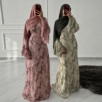 Nouvelle Robe Islamique 2026 pour Femmes Musulmanes, Manches Longues, Col Rond, en Chiffon Imprimé Fleurs, Robe Modeste d'Été pour Femmes Musulmanes