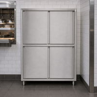 Armoire coulissante à quatre portes en acier inoxydable pour cuisine commerciale, capacité robuste, résistance à la corrosion, pour le stockage des aliments