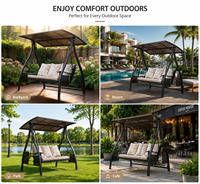 Banc balançoire d'extérieur 3 places en gros avec auvent rétractable réglable, chaise de jardin en métal avec coussin