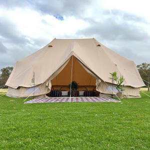 Impermeabile outdoor large luxury <span class=keywords><strong>glamping</strong></span> camping Double poles emperor twins extra portico canvas bell tent per 10-12 Pe - Product Image 4