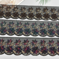 Bordure en dentelle florale brodée à sequins dorés, garniture en maille pour Abaya, Qatari, et décoration des ourlets des manches de vêtements malaisiens