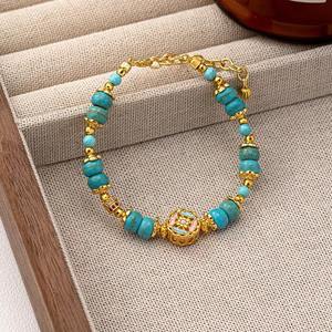 Elegant Vintage Turquoise Beaded <b>Bracelet</b> for Women High-End Stainless Steel Light Luxury Trendy Versatile Exquisite Layered - Product Image 4