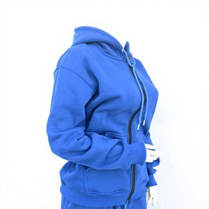 Sudadera con capucha y cremallera de forro polar antiarrugas azul real para mujer, con logo personalizado, 100% algodón orgánico, tallas grandes, estilo boutique británico, ropa urbana - Product Image 1