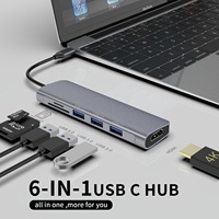 Station d'accueil multi-ports en aluminium 6 en 1 3 * USB-A 1 * carte SD/carte TF/HDTV Hubs USB pour ordinateur portable Macbook Tablette Téléphone