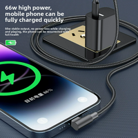 Câble de charge rapide 3-en-1 60W 3A Type-C vers Type-C coudé, en stock, cordon rotatif à 180 degrés, câble de données