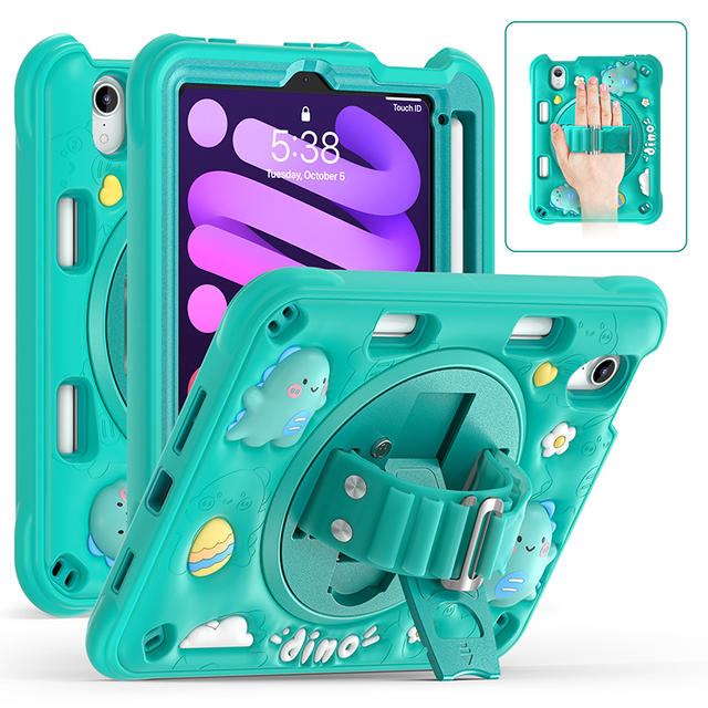 3D Cartoon Silicone Tablet Cover case for iPad Mini A17 Pro 2024 A2993 A2995 A2996 with Hands Strap Shoulder Belt
