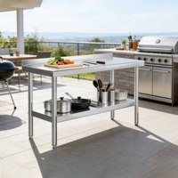 Table de préparation tout en acier inoxydable robuste avec dosseret haut et étagère inférieure réglable pour cuisine extérieure, restaurant, garage, atelier