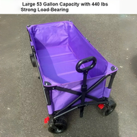 Chariot pliant robuste de 420 L de haute qualité, réglable en hauteur sur 4 positions, avec auvent rose et roues larges, idéal pour le camping et les chariots de vente.