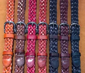 wholesale 3.0cm width high quality zinc alloy pin buckle vegetable tanned many colors skin leather braided belt