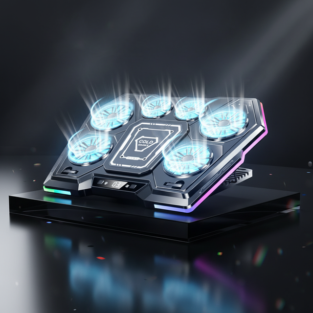D13 6 Fan Lap Cooling Pad Air Cooled Notebook Cooler Stand Aluminum Plastic RGB for Office Esports