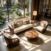 Nouvel ensemble de canapés en bois de noyer massif de style chinois, inspiré du Zen, pour salon, en cuir, lignes droites, mobilier haut de gamme démontable