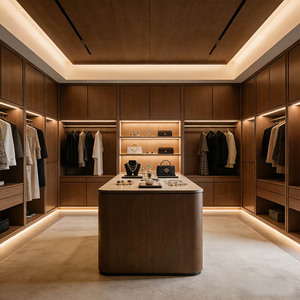 <span class=keywords><strong>Dressing</strong></span> en chêne massif avec éclairage LED, portes vitrées, tiroirs et îlot central pour villa et appartement - Product Image 1