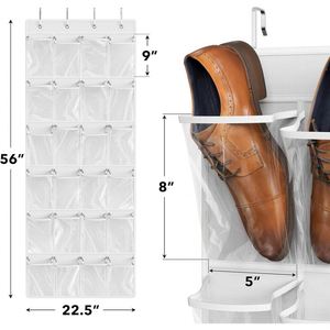24 Pockets Over the Door Hanging <b>Shoe</b> Organizer Non-woven & Clear PVC <b>Shoe</b> Storage Bag - Product Image 2