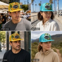 Casquette Trucker en Maille Imprimée Personnalisée (Lot de 2) – Motif Tropical, Visière Plate, Réglable, Style Streetwear, Casquette de Baseball – Vente en Gros, OEM, Faible MOQ
