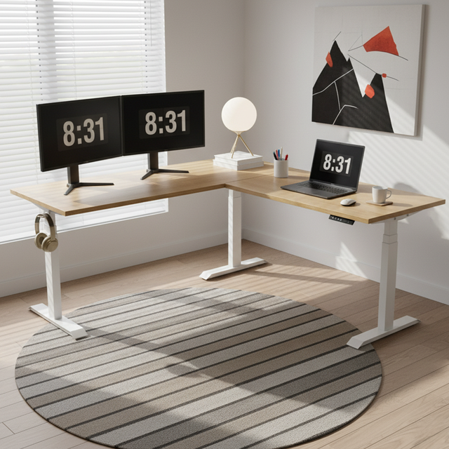 Premium Modern L-Shaped Electric Height Adjustable Office Desk with Three Motor System Ergonomic Design