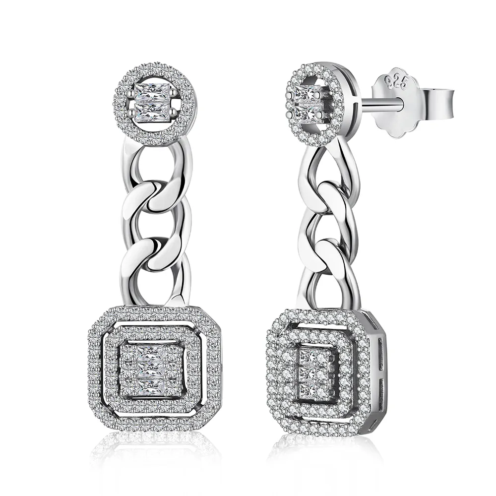 Dylam Luxurious Jewelry Diamond 5A CZ 925 Sterling Silver Women Chain Drop Huggie Dangle Stud Earrings