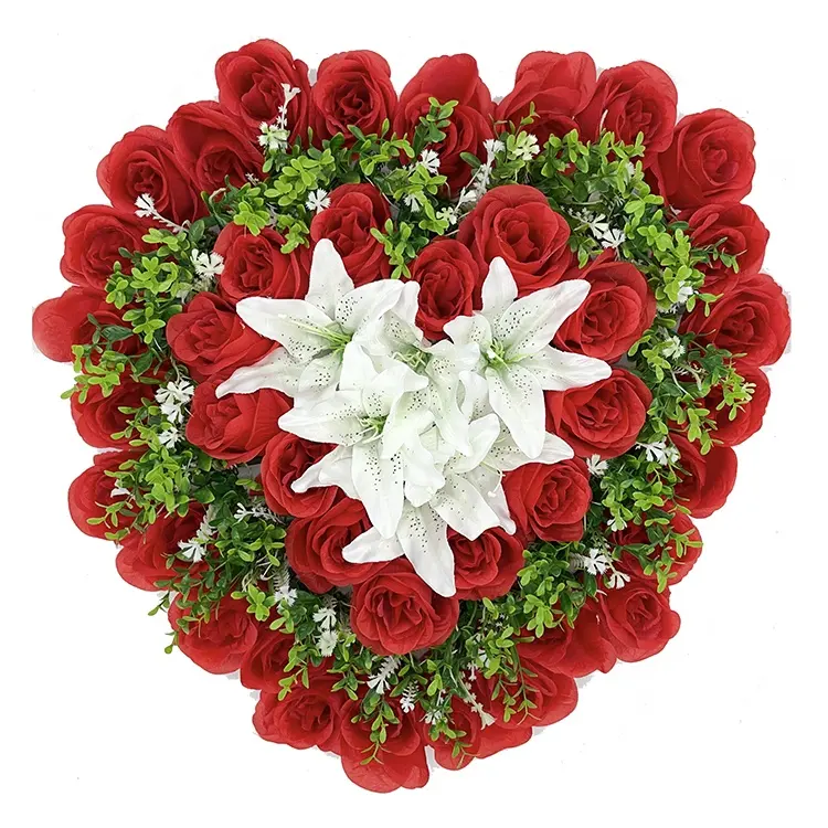 TX0003 Holiday Wedding Decoration Red Christmas Wreath Indoor And Outdoor Heart Shaped Artificial Flower Wreath