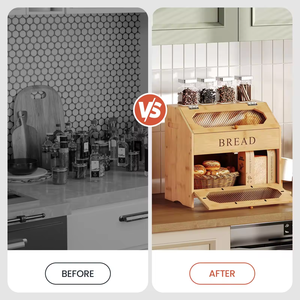 Caja de pan de bambú de doble capa moderna y barata de fábrica con ventanas transparentes ecológica sin BPA duradera para almacenamiento de alimentos de cocina - Product Image 4